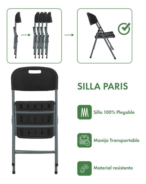 Mesa Plegable Picnic 180cm Simil Madera + 4 Sillas Paris Color Negro Garden Life - Imagen 3