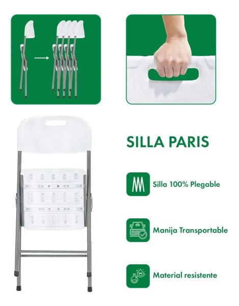 Mesa Plegable Picnic 180cm + 4 Sillas Paris Garden Life Blanco - Imagen 7