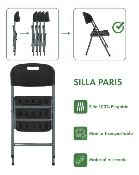 Silla De Jardin Paris Plastica Plegable X6 Garden Life Negro París - Imagen 2