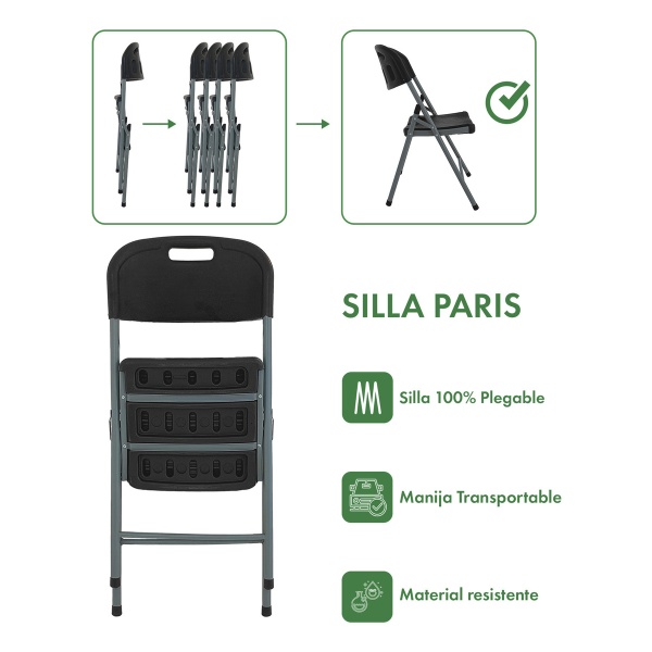 Silla De Jardin Paris Plastica Plegable X6 Garden Life Negro París - Imagen 2