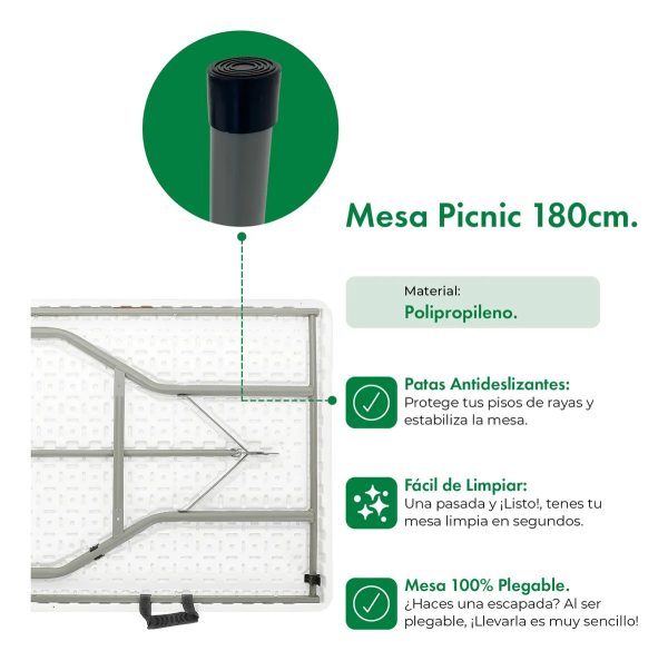 Mesa Plegable Picnic 180cm + 4 Sillas Paris Garden Life Blanco - Imagen 3