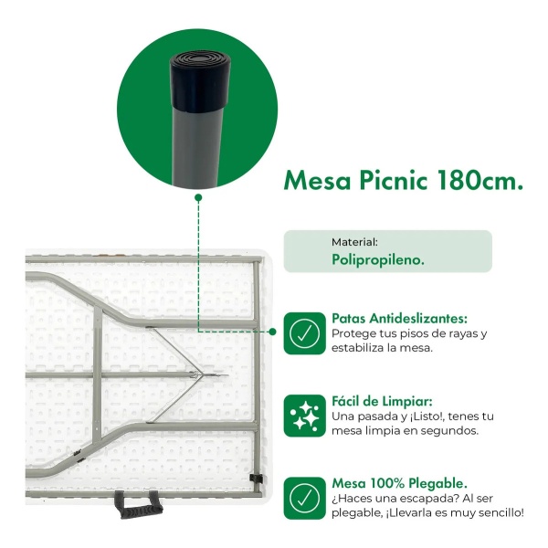 Mesa Plegable Picnic 180cm + 4 Sillas Paris Garden Life Blanco - Imagen 3