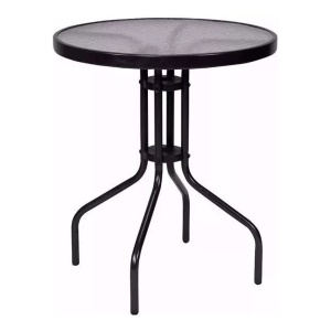 Mesa De Jardín O Balcón Caño Hierro Vidrio - 60 Cm Diametro Color Negro