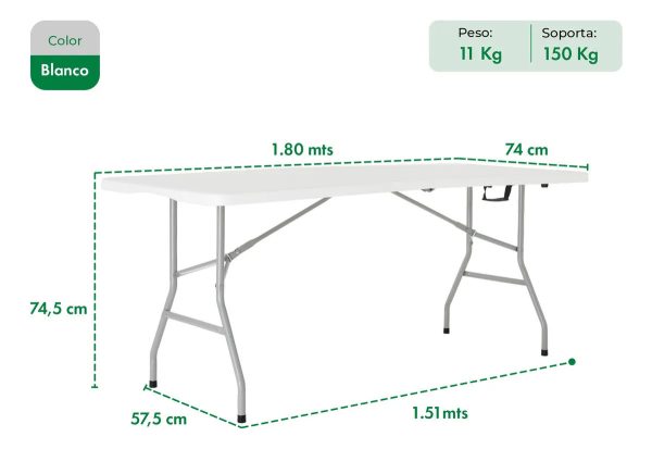 Mesa Plegable Picnic 180cm + 4 Sillas Paris Garden Life Blanco - Imagen 6