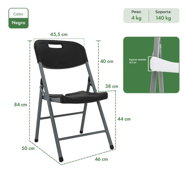 Mesa Plegable Picnic 180cm Simil Madera + 4 Sillas Paris Color Negro Garden Life - Imagen 5