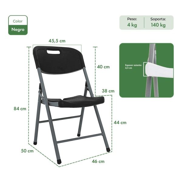 Mesa Plegable Picnic 180cm Simil Madera + 4 Sillas Paris Color Negro Garden Life - Imagen 5
