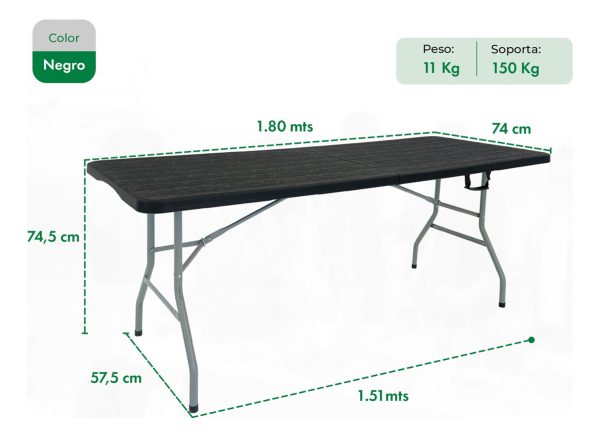 Mesa Plegable Picnic 180cm Simil Madera + 4 Sillas Paris Color Negro Garden Life - Imagen 4