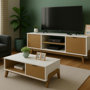 Combo Mesa Central Rack Living Linea Veneza - Muebles Web
