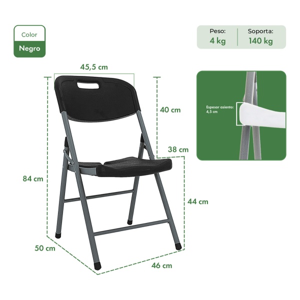Silla De Jardin Paris Plastica Plegable X6 Garden Life Negro París - Imagen 4