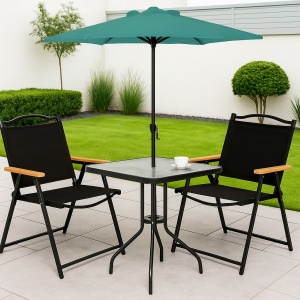 Juego De Jardin Set Exterior Sombrilla Mesa Vidrio Sillas