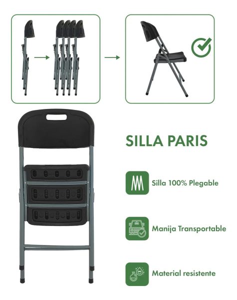 Silla Plegable Paris Exterior Camping Catering Garden Life Negro Lisa - Imagen 2