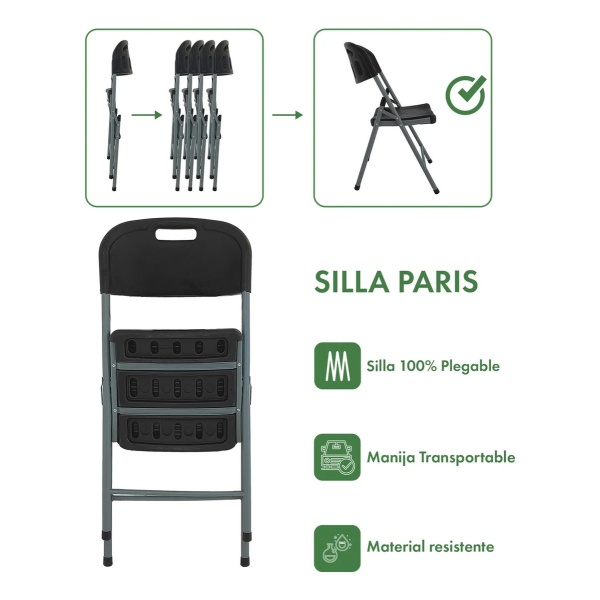 Silla Plegable Paris Exterior Camping Catering Garden Life Negro Lisa - Imagen 2