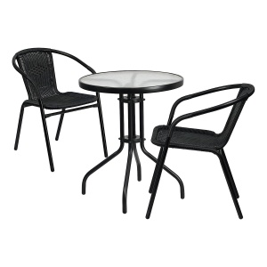 Juego De Jardin Patio Exterior Mesa Sillas Living Rattan Estructura Negro