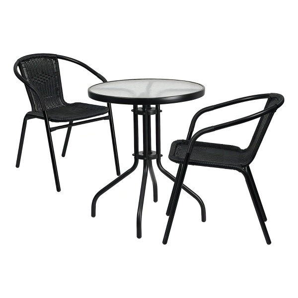 Juego De Jardin Patio Exterior Mesa Sillas Living Rattan Estructura Negro