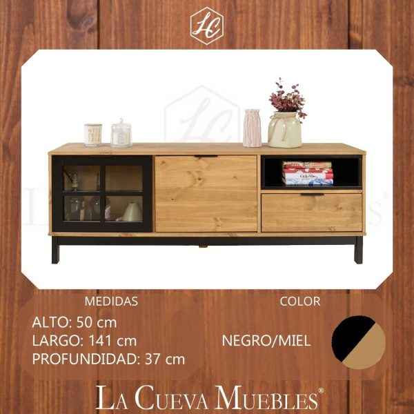 La Cueva Muebles Rack Tv Lcd Led Living Comedor Mueble D Color Negro/miel - Imagen 3