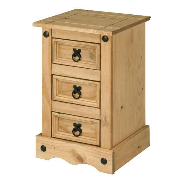 Mesa De Luz 3 Cajones Madera Maciza Línea Mexicana Color Marrón