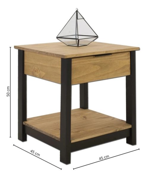 Mesa De Luz Madera - 1 Cajon - Zapatera - Dormitorio - Lcm Color Negro/miel - Imagen 7