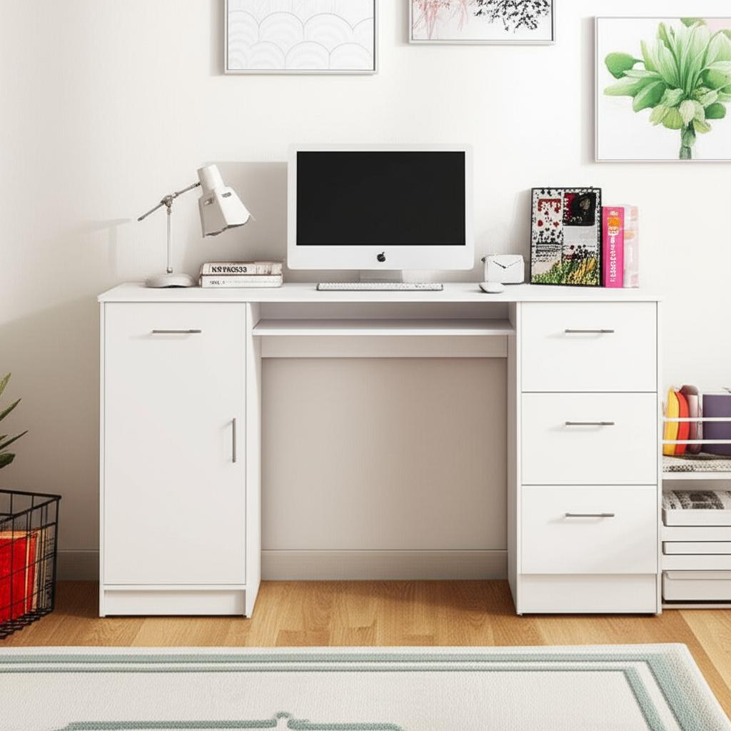 Escritorio Para Pc Madesa 9400091 Alaska 3 Cajones 1 Puerta Color Blanco