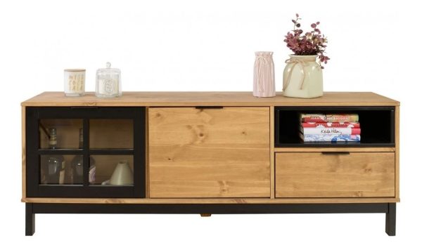 La Cueva Muebles Rack Tv Lcd Led Living Comedor Mueble D Color Negro/miel - Imagen 4