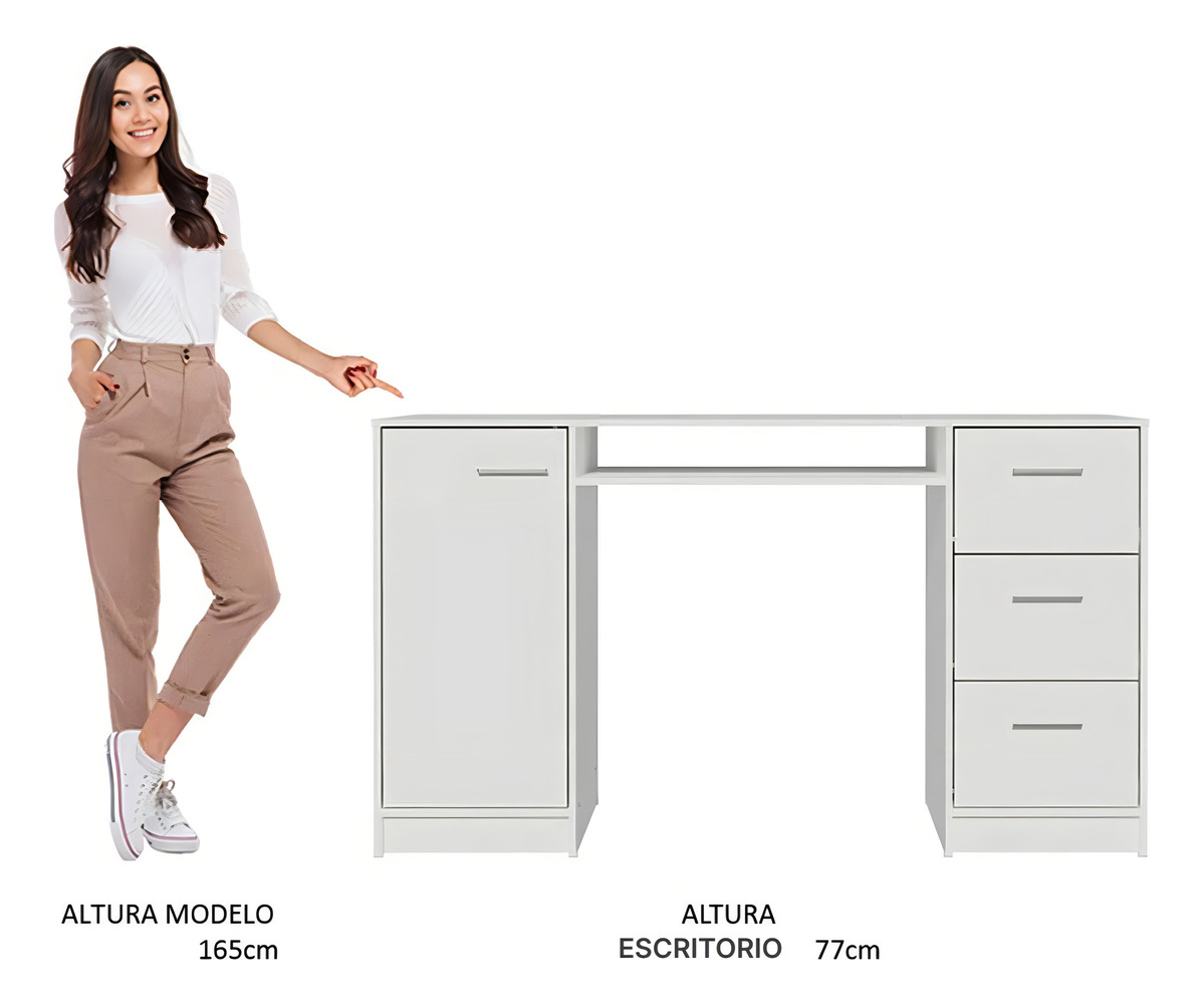 Escritorio Para Pc Madesa 9400091 Alaska 3 Cajones 1 Puerta Color Blanco - Imagen 9