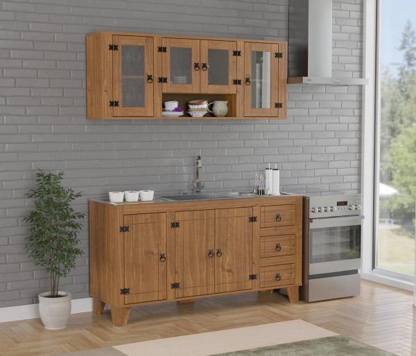 Mueble De Cocina - Aereo 4 Puertas N- Alacena - Madera - Lcm Color Roble Con Vidrios - Imagen 2
