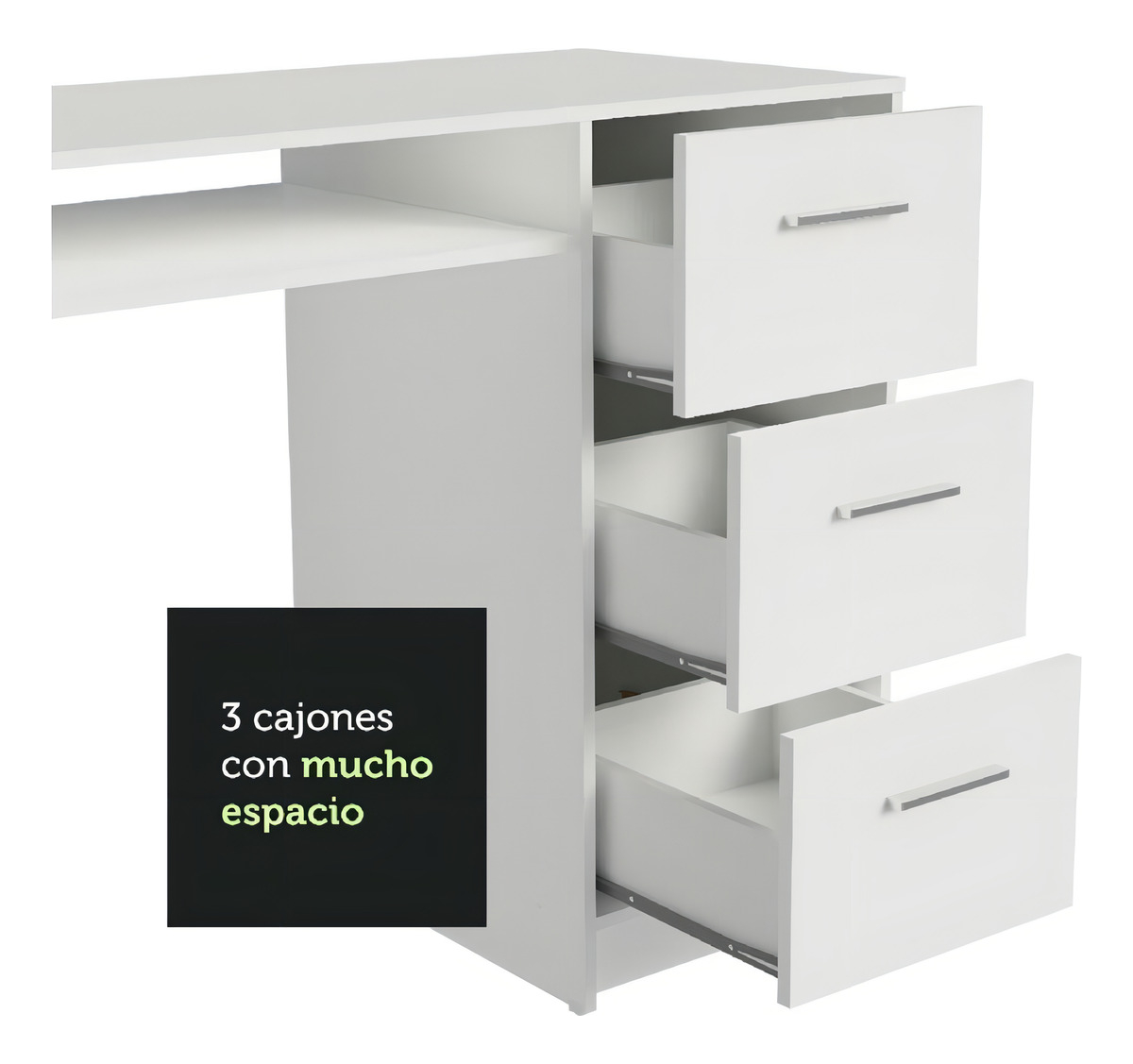 Escritorio Para Pc Madesa 9400091 Alaska 3 Cajones 1 Puerta Color Blanco - Imagen 7