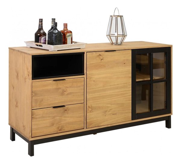 Aparador Bargueño Rack Living Comedor Mueble Madera Ld Lcm Color Miel/negro - Imagen 2