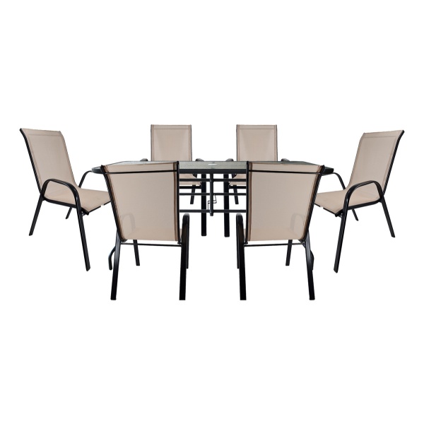 Juego Jardín Exterior Mesa Con 6 Sillas Balcón Patio Piscina Estructura Nude