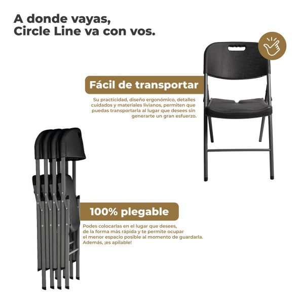 Set X4 Silla Plegable Reforzada Para Catering / Hogar / Picnic Color Negro Cl - Imagen 2
