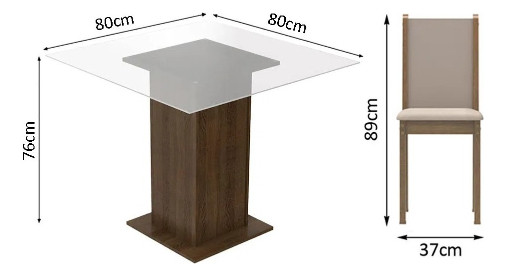 Juego De Comedor 4 Sillas/mesa Living De Vidrio Tapizado Rus Color Marrón Diseño De La Tela De Las Sillas Liso - Imagen 3