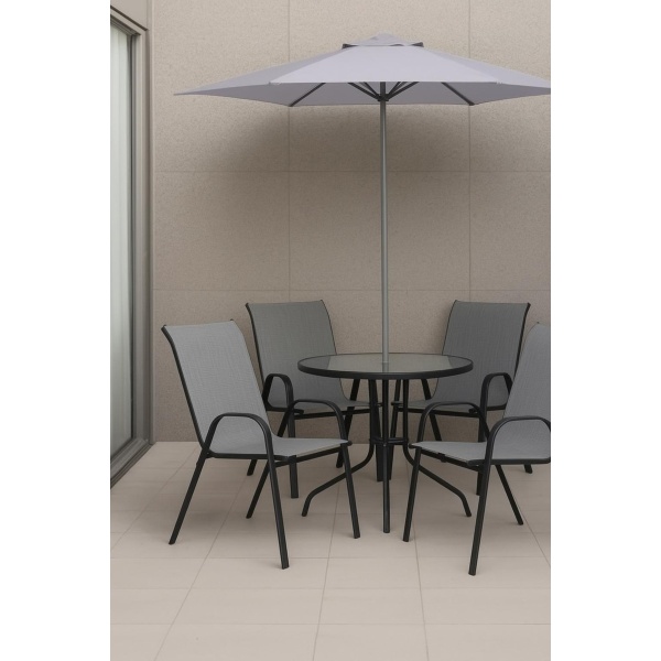 Juego Jardin 4 Sillas + Mesa Redonda + Sombrilla -muebles Wb