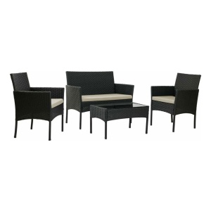 Set Juego De Jardin 4 Piezas Patio Rattan Mesa De Vidrio