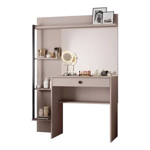 Tocador Comoda Con Espejo Alhajero Cajón Y Estantes Off White