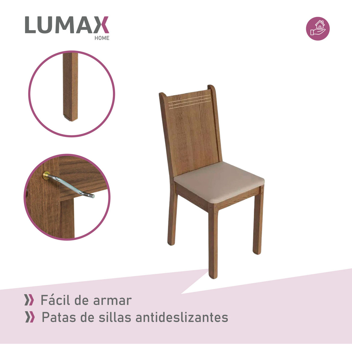 Juego De Comedor Con Mesa Redonda De Vidrio Y 4 Sillas Rústi Color Beige Liso - Imagen 4