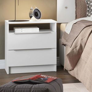 Mesa De Luz Dormitorio Auxiliar Cajones - Muebles Web