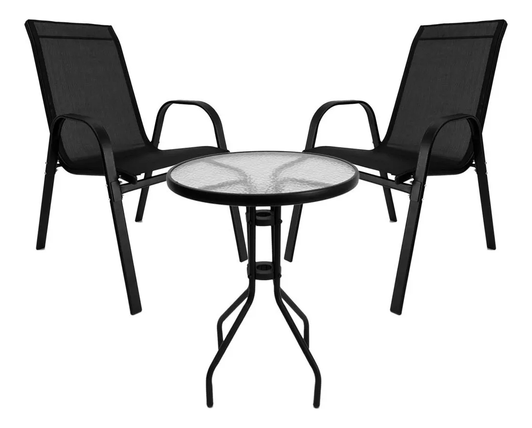 Empoli Em-6021 Juego De Terraza Jardín Mesa Vidrio 2 Sillas Impermeable Negro - Imagen 6