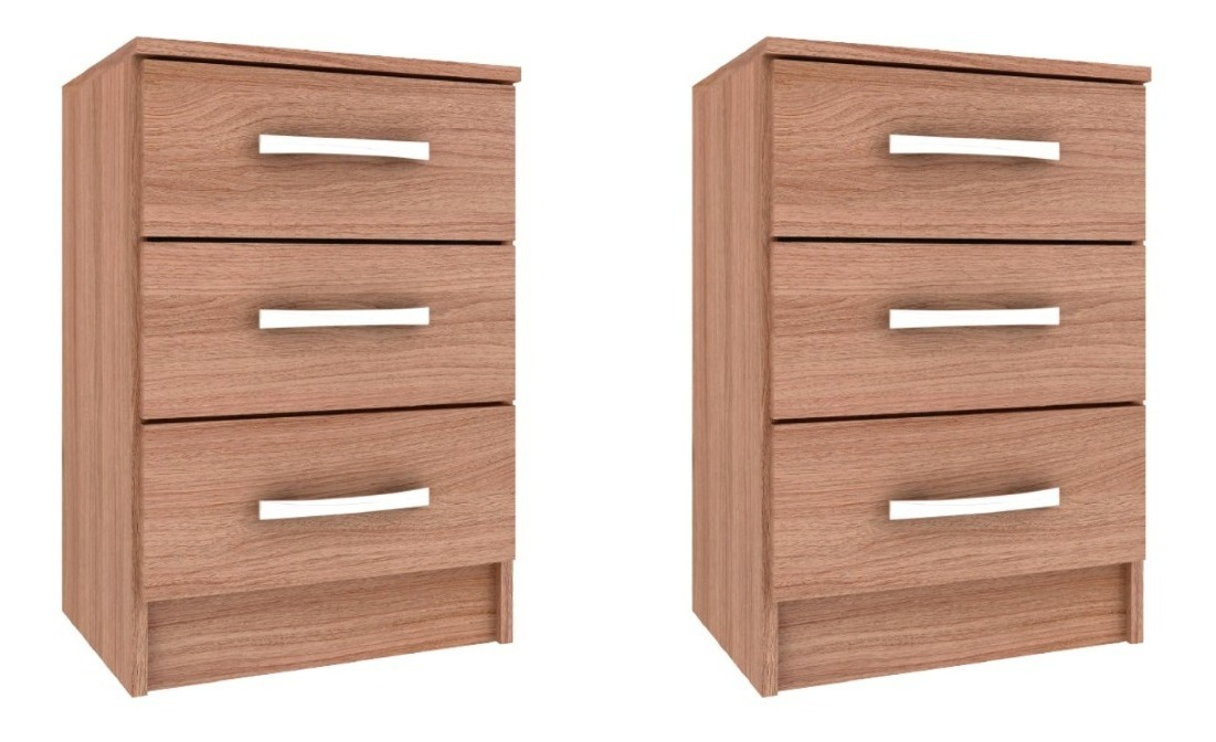 2 Mesas De Luz 3 Cajones Dormitorio Living Mdp Blanco Promo Color Demolición - Imagen 3