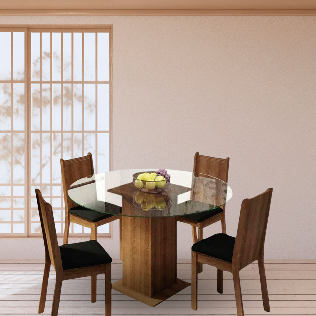 Juego De Comedor Con Mesa Redonda De Vidrio Y 4 Sillas Rústi Color Negro Liso - Imagen 8