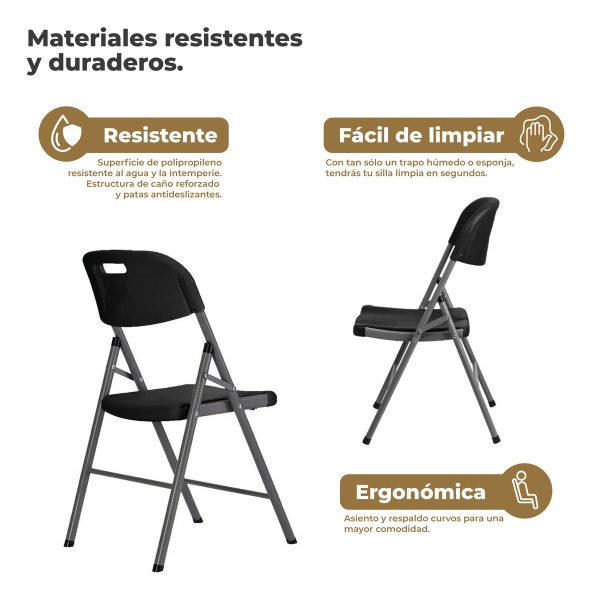 Set X4 Silla Plegable Reforzada Para Catering / Hogar / Picnic Color Negro Cl - Imagen 3