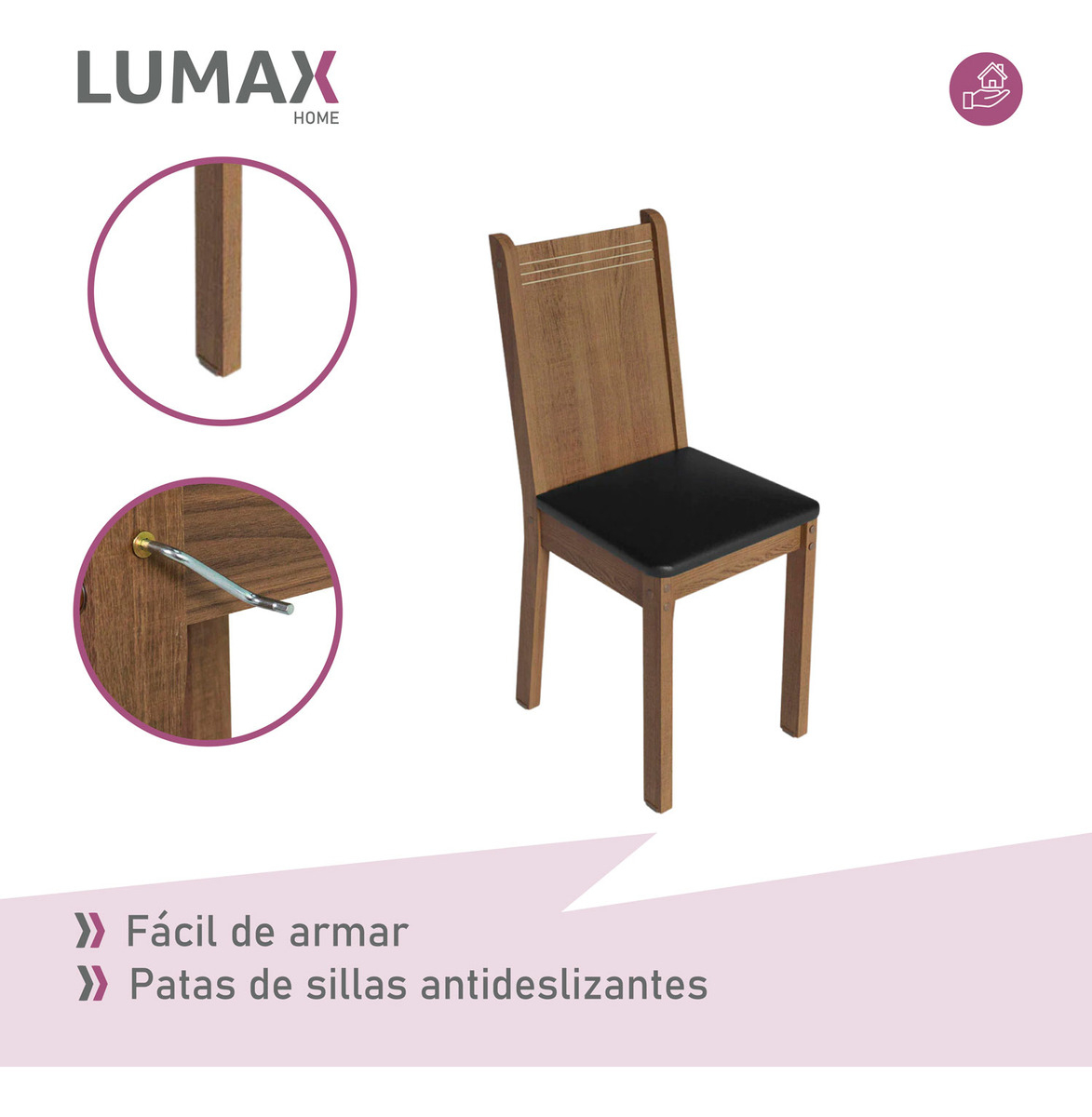 Juego De Comedor Con Mesa Redonda De Vidrio Y 4 Sillas Rústi Color Negro Liso - Imagen 4