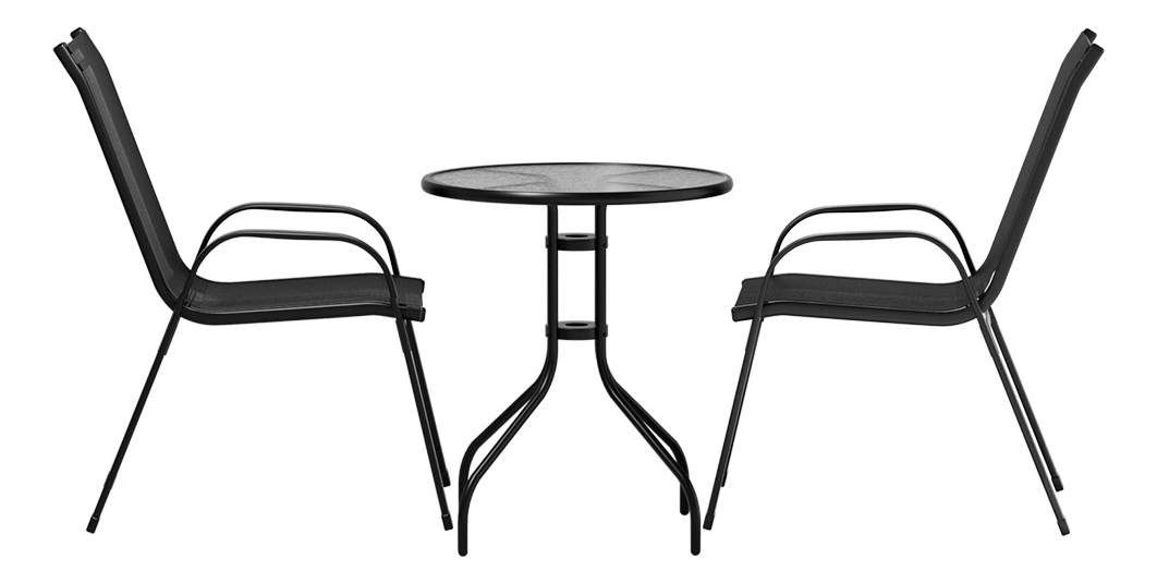 Empoli Em-6021 Juego De Terraza Jardín Mesa Vidrio 2 Sillas Impermeable Negro - Imagen 3