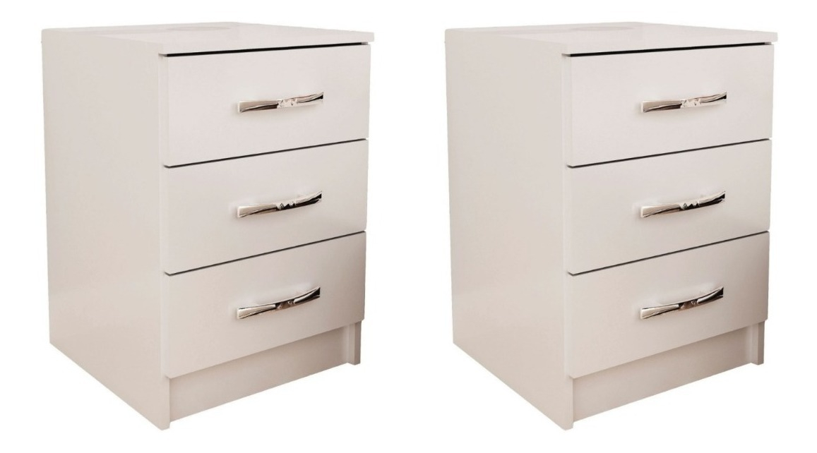 2 Mesas De Luz 3 Cajones Dormitorio Living Mdp Blanco Promo - Imagen 3