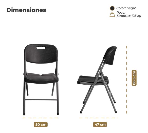 Set X4 Silla Plegable Reforzada Para Catering / Hogar / Picnic Color Negro Cl - Imagen 4