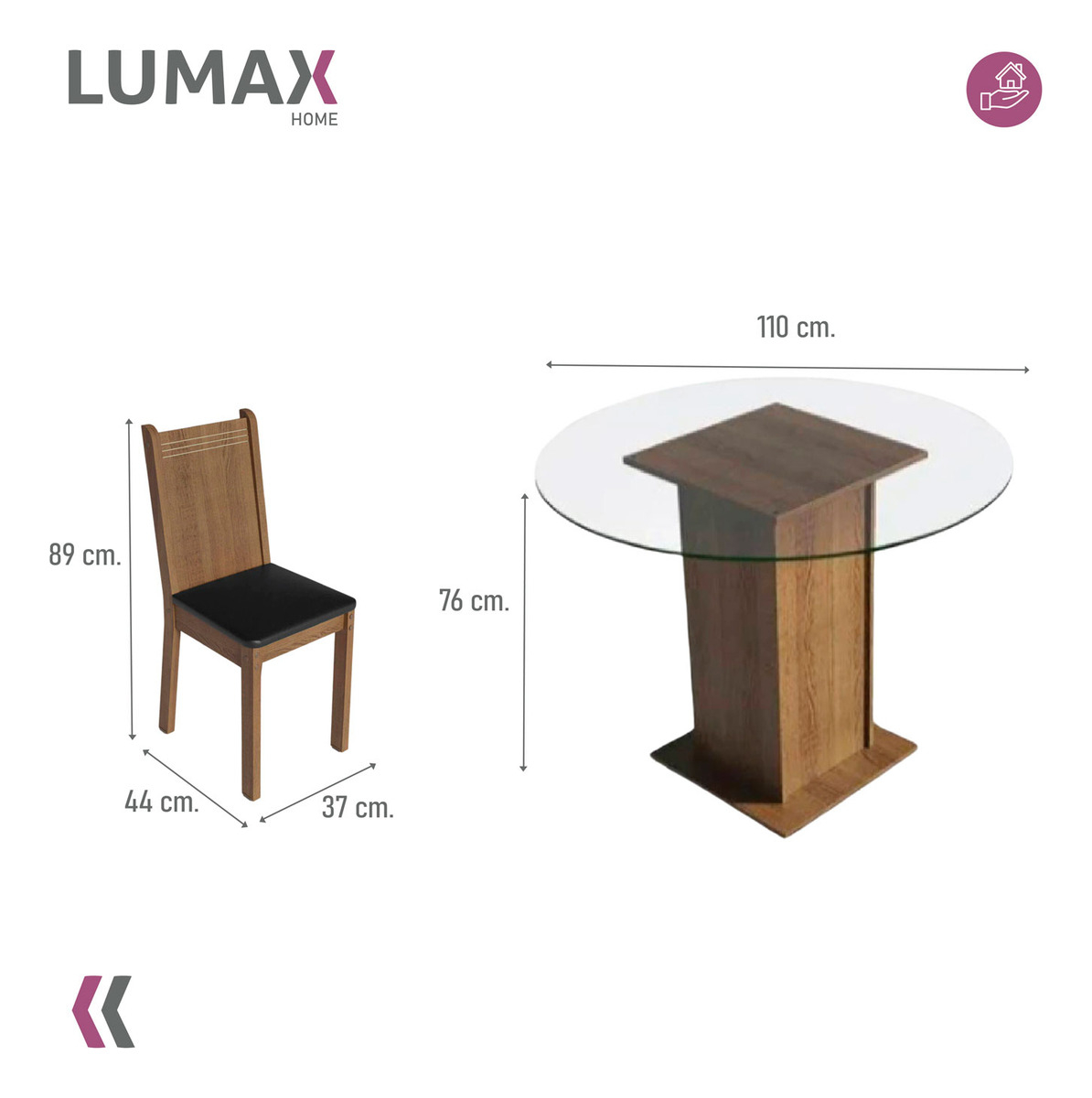 Juego De Comedor Con Mesa Redonda De Vidrio Y 4 Sillas Rústi Color Negro Liso - Imagen 3