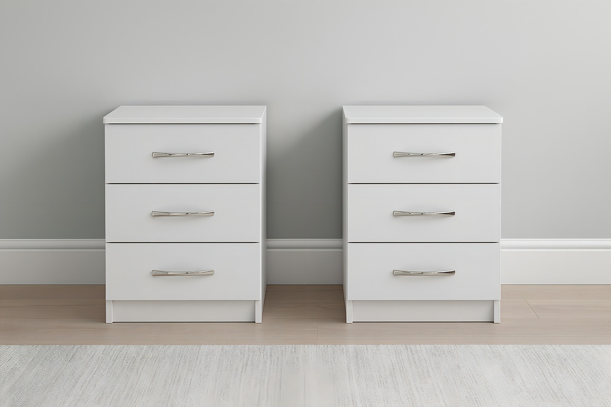 2 Mesas De Luz 3 Cajones Dormitorio Living Mdp Blanco Promo - Imagen 2