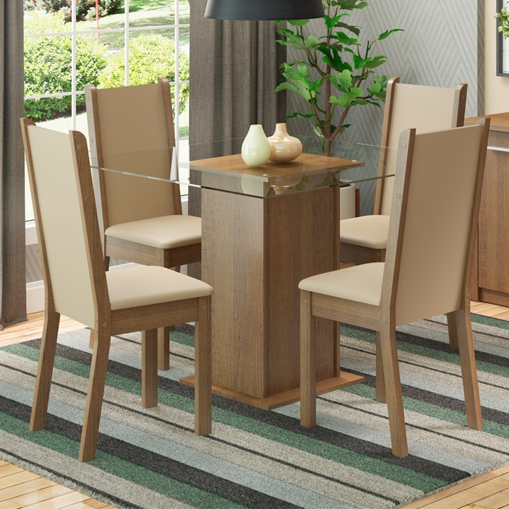 Juego De Comedor 4 Sillas/mesa Living De Vidrio Tapizado Rus Color Marrón Diseño De La Tela De Las Sillas Liso - Imagen 2