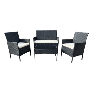 Set Juego De Jardín 4 Pieza Patio Rattan 2+1 Sillones + Mesa