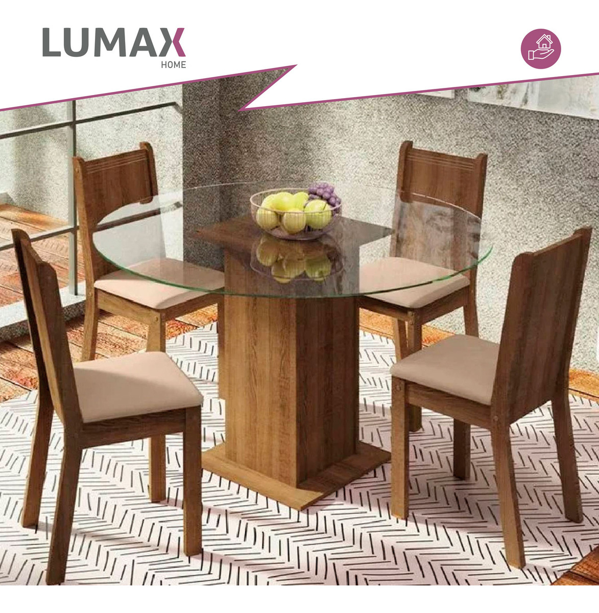 Juego De Comedor Con Mesa Redonda De Vidrio Y 4 Sillas Rústi Color Beige Liso - Imagen 7