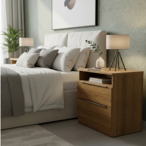 Mesa De Luz Dormitorio Auxiliar Cajones - Muebles Web Medio Rústico