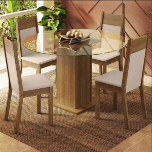 Juego De Comedor 4 Sillas + Mesa Circular - Muebles Web Rústico/beige